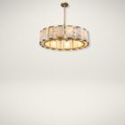 Sunpan Rovira Chandelier with rectangular alabaster-style panels and a brushed gold frame.