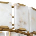 Sunpan Rovira Chandelier with rectangular alabaster-style panels and a brushed gold frame.