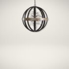 Uttermost Polaris Chandelier with a spherical black iron frame, brushed silver band, and starburst inner light design.