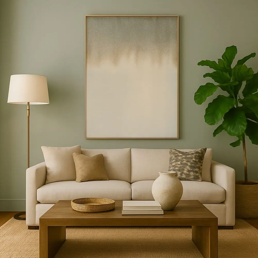 Abstract wall art with shimmering silver and grey tones blending into soft white, creating a tranquil gradient effect.