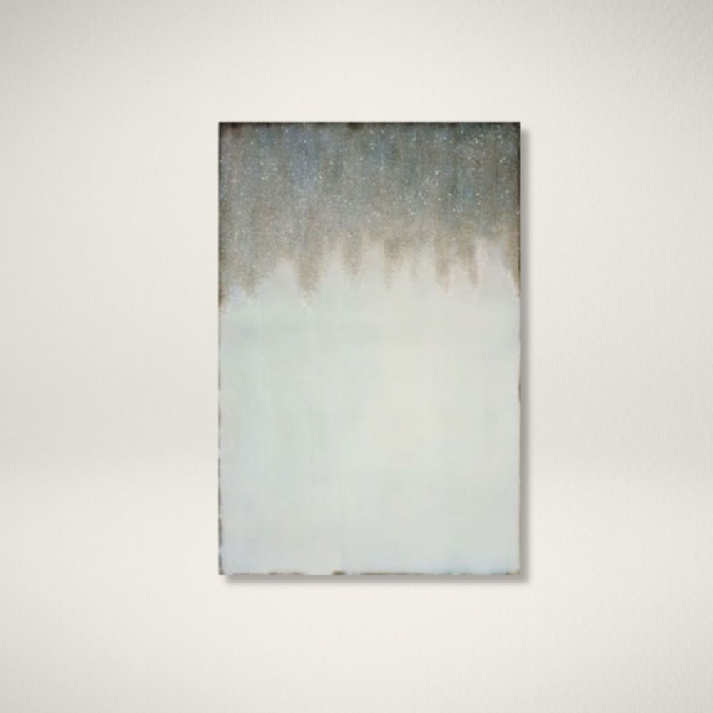 Leftbank Scent of Silver Abstract wall art with shimmering silver and grey tones blending into soft white, creating a tranquil gradient effect.