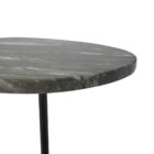 Renwil Adeline Accent Table with round black marble top and slim black metal pedestal base.