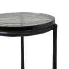 Renwil Avila Accent Table with round black marble top and minimalist three-leg black iron frame.
