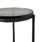 Renwil Avila Accent Table with round black marble top and minimalist three-leg black iron frame.