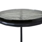 Renwil Avila Accent Table with round black marble top and minimalist three-leg black iron frame.