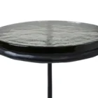Renwil Avila Accent Table with round black marble top and minimalist three-leg black iron frame.