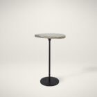 Renwil Bethany Accent Table with round light marble top and slim black metal pedestal base.