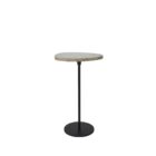 Renwil Bethany Accent Table with round light marble top and slim black metal pedestal base.