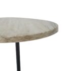 Renwil Bethany Accent Table with round light marble top and slim black metal pedestal base.