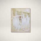 Abstract wall art featuring soft earthy tones of beige, cream, and muted green with expressive white brushstrokes, framed in a slim profile.