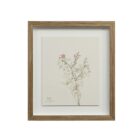 A set of nine framed botanical prints featuring delicate floral illustrations in muted tones, each with a natural wood frame arranged in a grid layout.