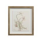 A set of nine framed botanical prints featuring delicate floral illustrations in muted tones, each with a natural wood frame arranged in a grid layout.