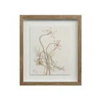 A set of nine framed botanical prints featuring delicate floral illustrations in muted tones, each with a natural wood frame arranged in a grid layout.