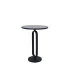 Renwil Eryx Accent Table with round black top and open geometric pedestal base in matte black metal.
