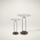 Renwil Irene Accent Tables, set of two, with round white marble tops and antique brass open-frame pedestal bases