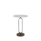 Renwil Irene Accent Tables, set of two, with round white marble tops and antique brass open-frame pedestal bases