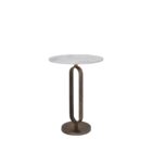 Renwil Irene Accent Tables, set of two, with round white marble tops and antique brass open-frame pedestal bases