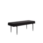 Modern black upholstered bench with slim tapered legs.
