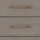 A modern greige six-drawer dresser with clean lines, slim metal hardware, and a smooth wood finish.