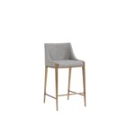 Modern counter stool with grey textured fabric seat and back, slim bronze-finished metal legs, and built-in footrest.