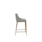Modern counter stool with grey textured fabric seat and back, slim bronze-finished metal legs, and built-in footrest.