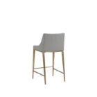 Modern counter stool with grey textured fabric seat and back, slim bronze-finished metal legs, and built-in footrest.