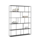 Extra-large black Eiffel bookcase with staggered open shelves in a modern geometric design.