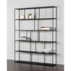 Extra-large black Eiffel bookcase with staggered open shelves in a modern geometric design.