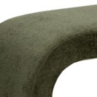 Modern curved green upholstered bench with seamless silhouette and low profile design.