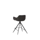 Modern swivel counter stool with black faux leather seat, curved arms, and black metal spider-leg base.