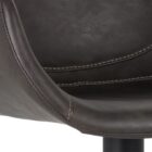 Modern swivel counter stool with black faux leather seat, curved arms, and black metal spider-leg base.