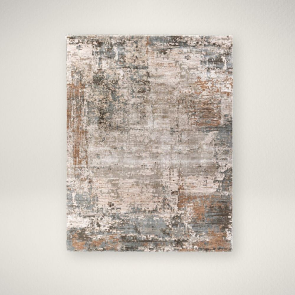 SU BRUNSWICK 2303 The Brunswick Machine Woven Rug brings contemporary sophistication to any room with its artfully distressed abstract design. Featuring a balanced palette of warm rust, cool blue, and layered greys, this rug delivers both visual interest and versatile styling. Its modern yet timeless appeal makes it ideal for anchoring living rooms, dining spaces, or offices. Durable machine-woven construction ensures easy care and long-lasting performance, while the textured surface adds depth and character. A statement piece that elevates your interior with modern artistry.