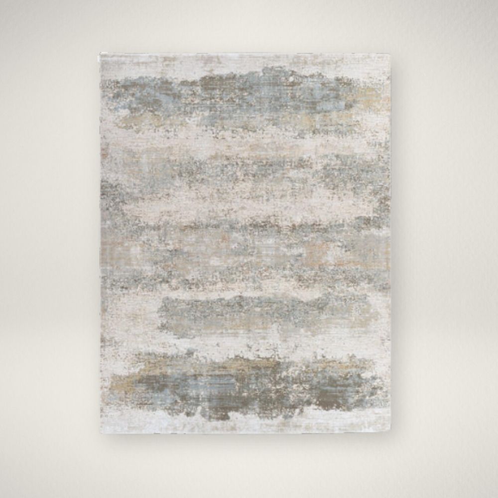 SU BRUNSWICK 2305 Modern distressed rug in layered blue, taupe, and grey tones with an abstract weathered finish.