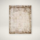 Beige and taupe distressed rug with a soft faded border design and subtle vintage-inspired texture.