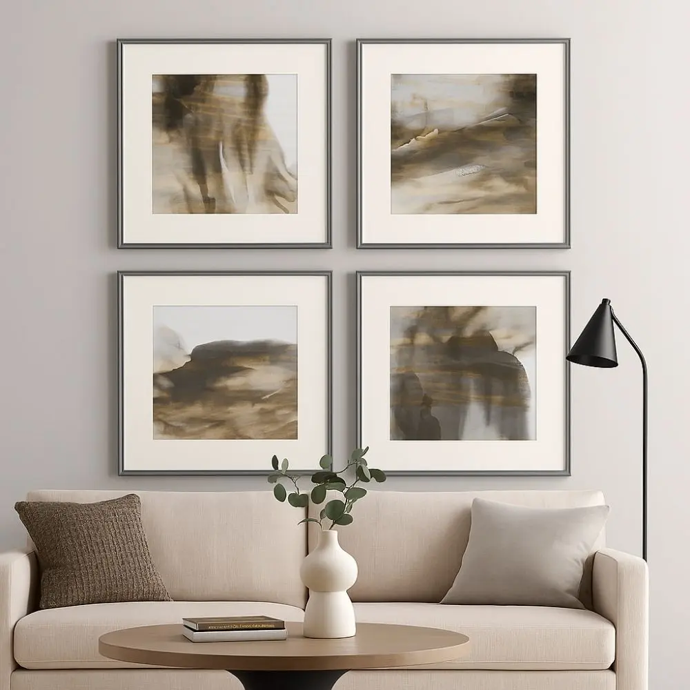 Celadon Surface wall art featuring an abstract watercolor-inspired design in warm earthy tones with a sleek frame.