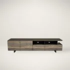 Huppé Agora wood veneer media stand with sliding doors and open shelving