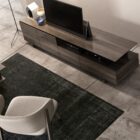 Huppรฉ Agora wood veneer media stand with sliding doors and open shelving