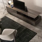 Huppé Agora wood veneer media stand with sliding doors and open shelving
