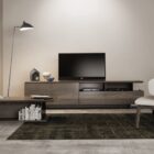 Huppรฉ Agora wood veneer media stand with sliding doors and open shelving