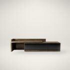 Huppé Studio modern asymmetrical media stand in oak and lacquer