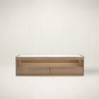 Huppé Ziggy oak media stand with marble top and sleek storage drawers
