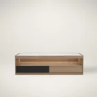 Huppé Ziggy oak media stand with marble top and sleek storage drawers