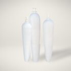 Set of three tall white sculptural vases with smooth matte finish and modern elongated silhouettes.