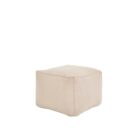 Square pouf in soft beige fabric with a casual, structured design.
