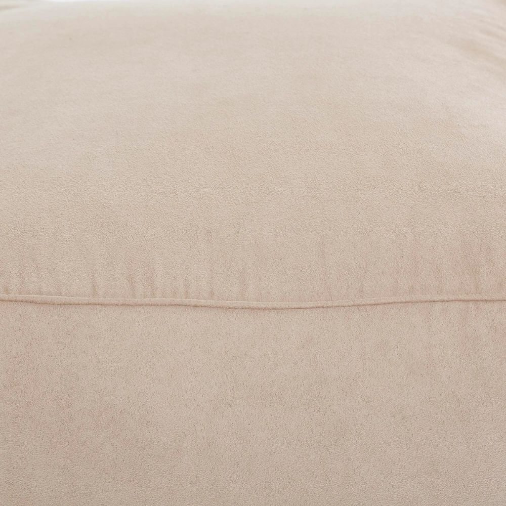 Square pouf in soft beige fabric with a casual, structured design.