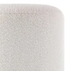 Round ivory pouf with soft textured upholstery.