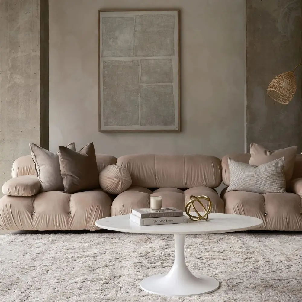 Renwil Pacardi abstract wall art featuring textured silver blocks on a neutral canvas with a thin wood frame.