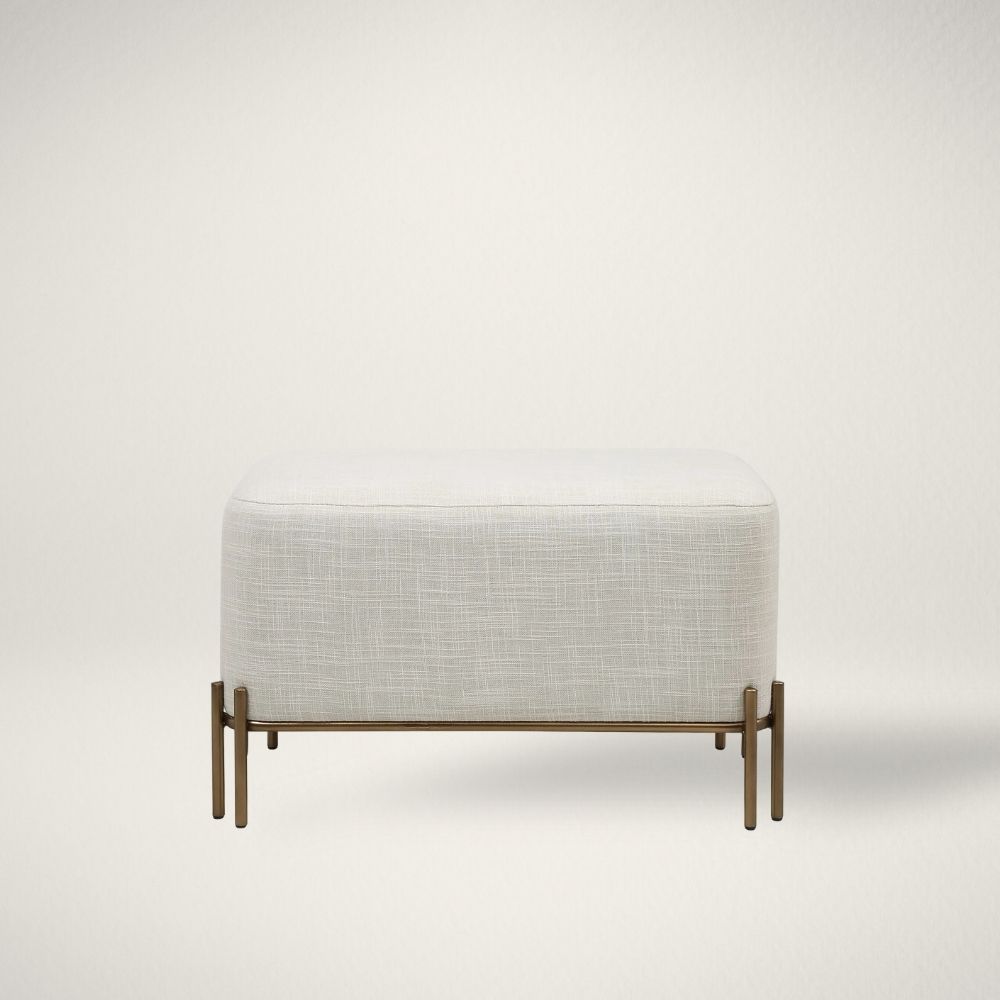 RN SAKURA Renwil Sakura upholstered bench with off-white linen seat and bronze metal base