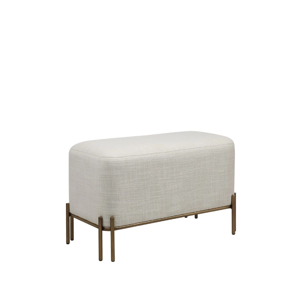 Renwil Sakura upholstered bench with off-white linen seat and bronze metal base