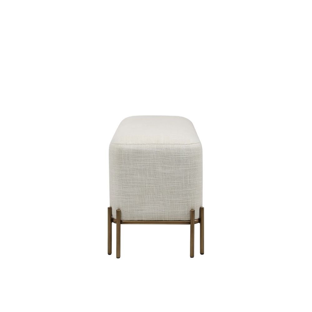 Renwil Sakura upholstered bench with off-white linen seat and bronze metal base